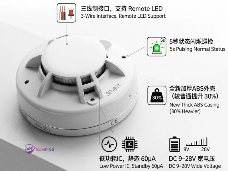 光电SR-801双线四线常规烟雾火灾报警探测器CE认证防水 光电SR-801双线四线常规烟雾火灾报警探测器CE认证防水